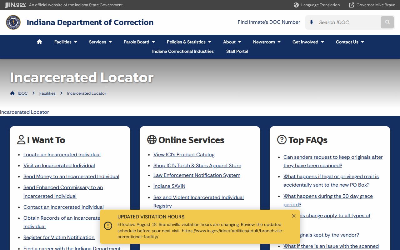 Indiana Department of Correction incarcerated locator for a Kokomo resident name