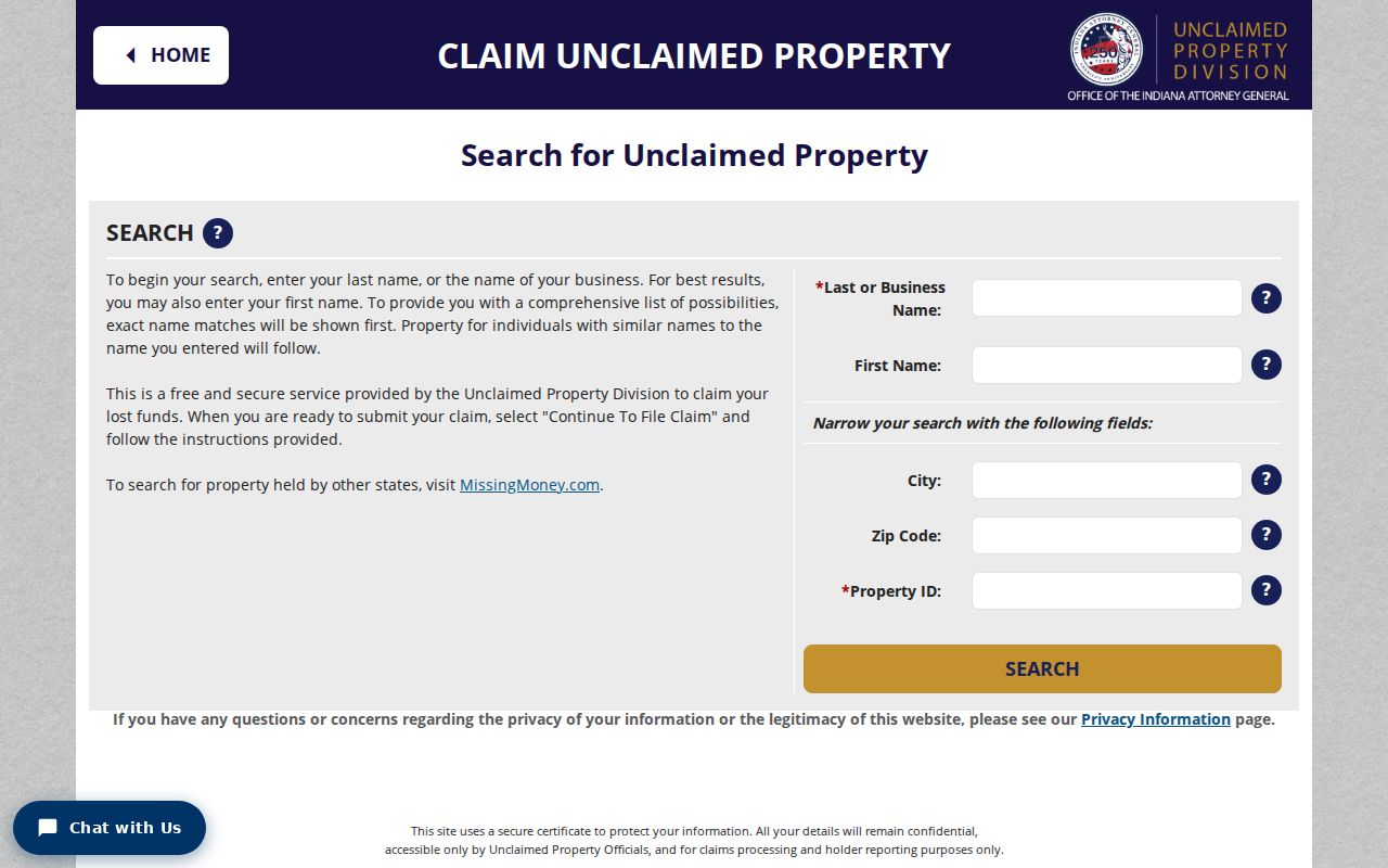Official Indiana unclaimed property claim search for a Kokomo name