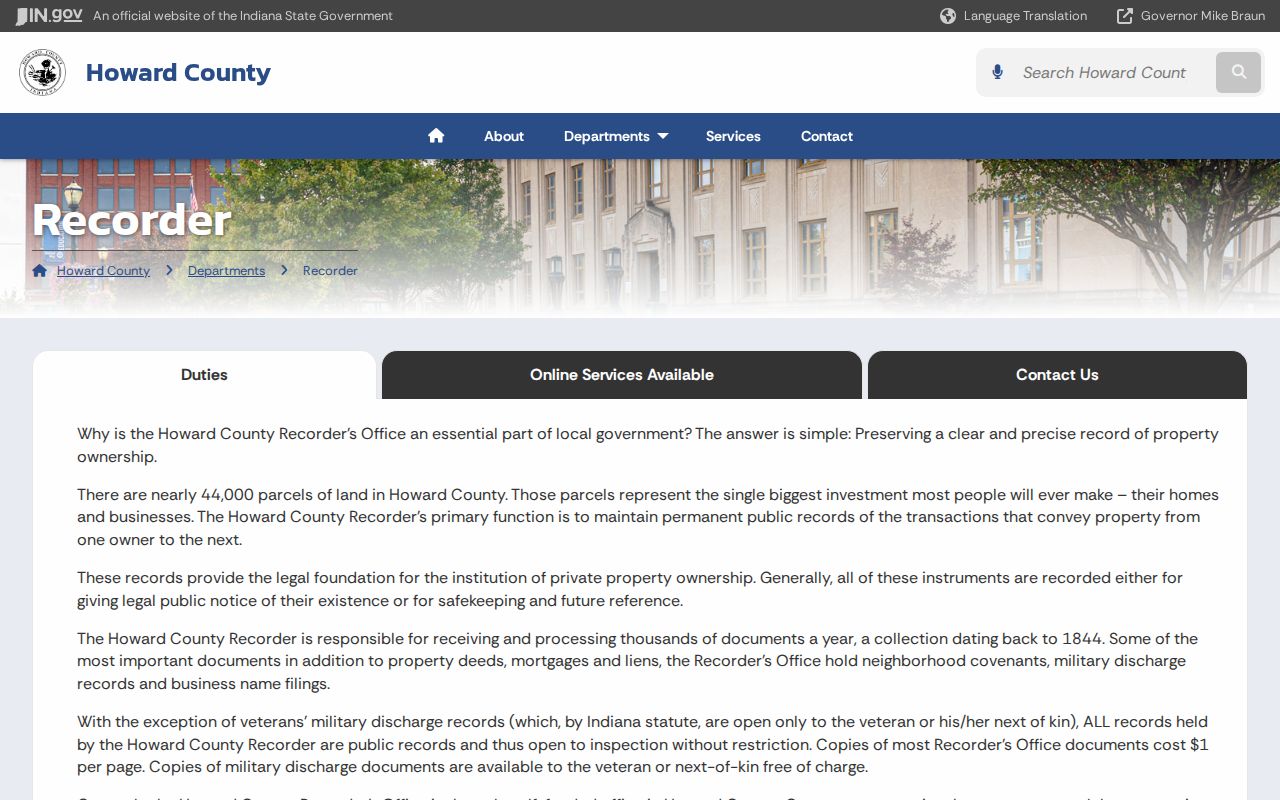 Kokomo street directory Howard County Recorder office